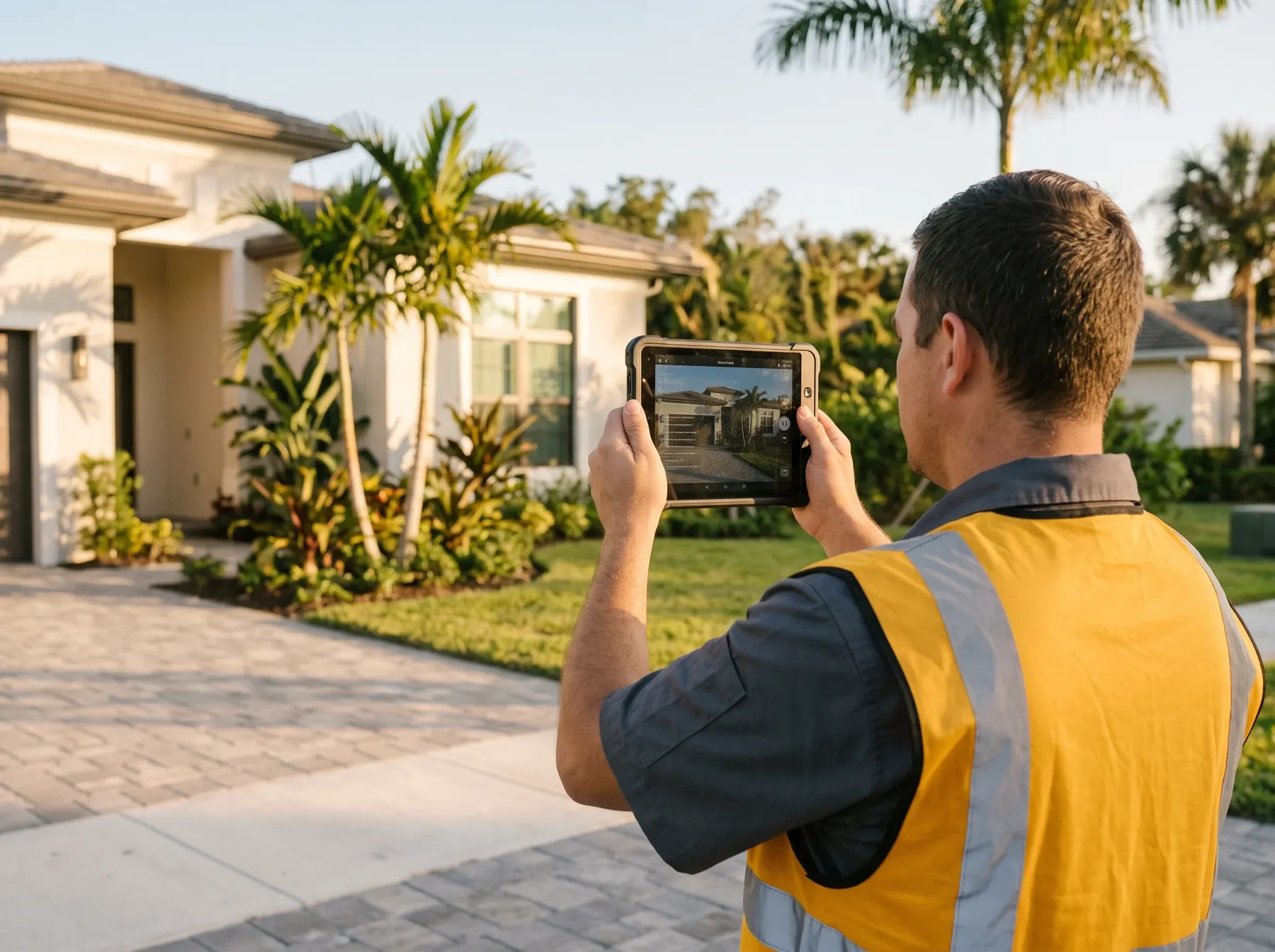 Field supervisor photographing a finished home for the report
