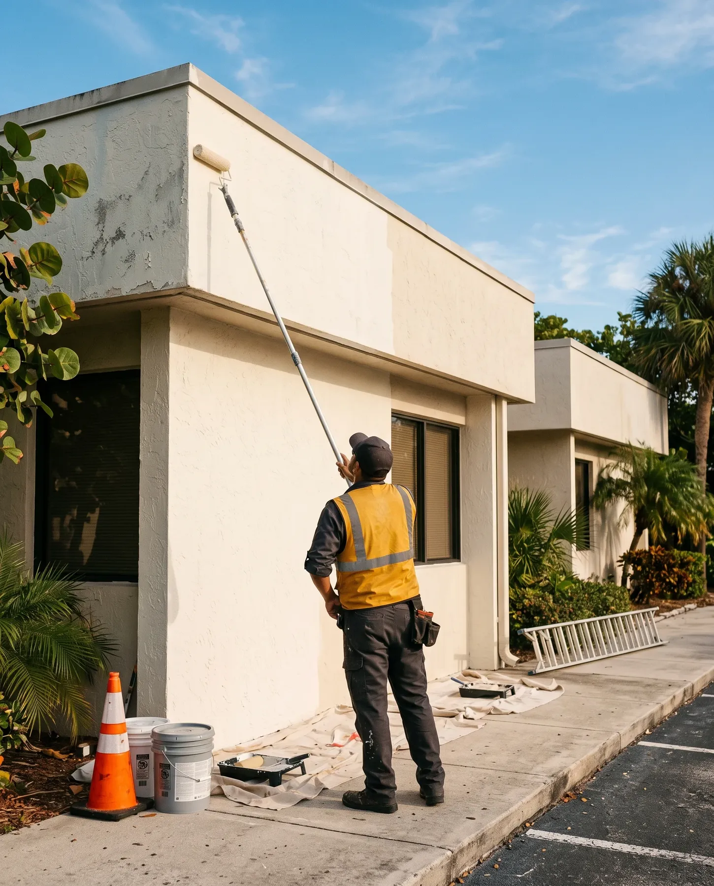 Trade partner painting a commercial building