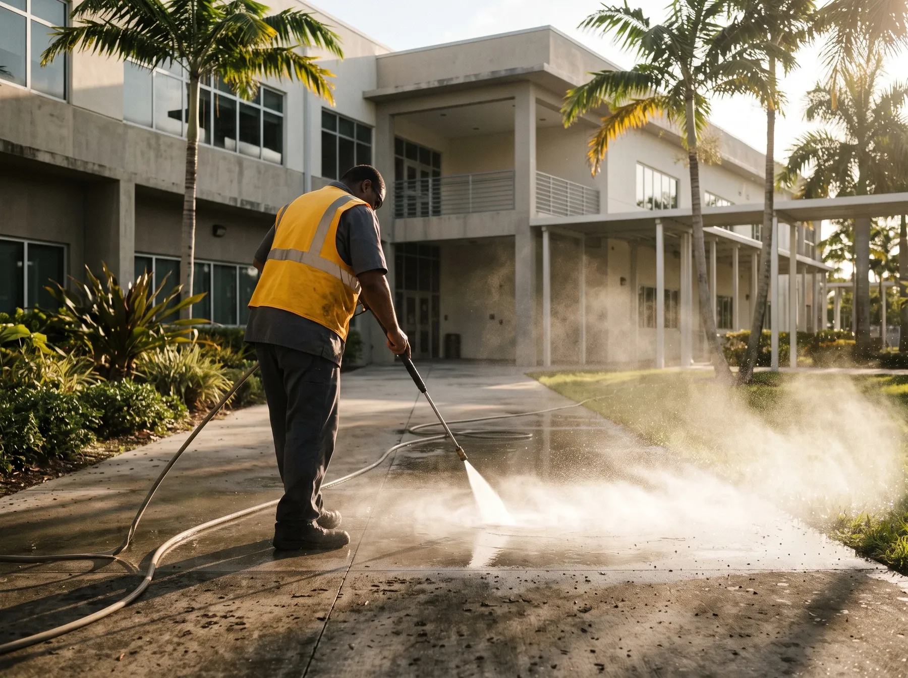 Power washing a school walkway
